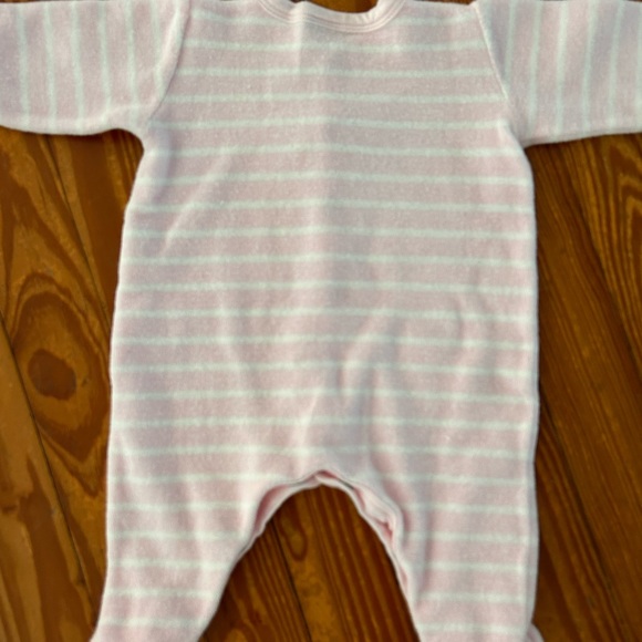 Petit Bateau Terry pyjama strips pink and white size 3 months baby girl pajama - Picture 5 of 6